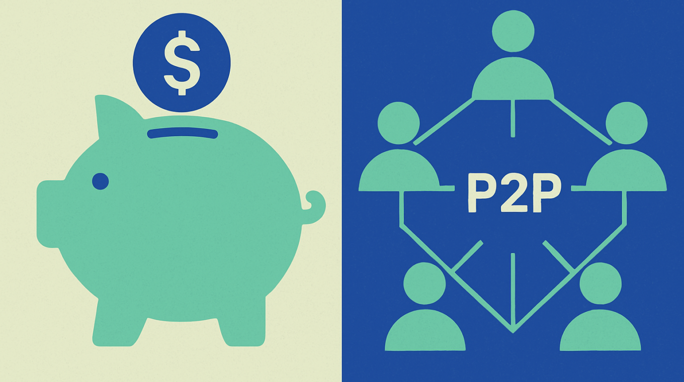 Ilustración comparando ahorro tradicional y crowdlending