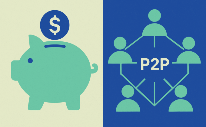 Ilustración comparando ahorro tradicional y crowdlending